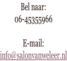 Bel naar: 06-45355966  E-mail: info@salonvanweleer.nl