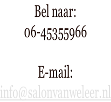 Bel naar: 06-45355966  E-mail: info@salonvanweleer.nl